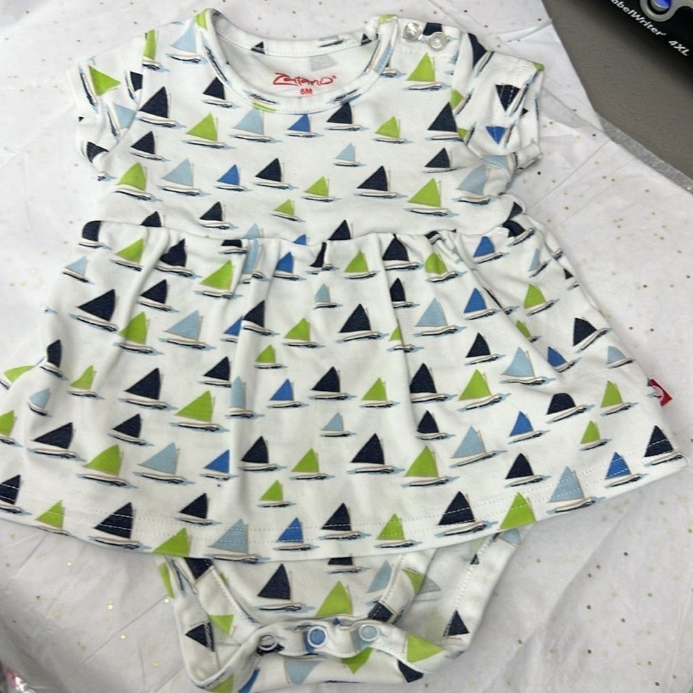 Zutano knit dress with sailboats EUC size 6 m